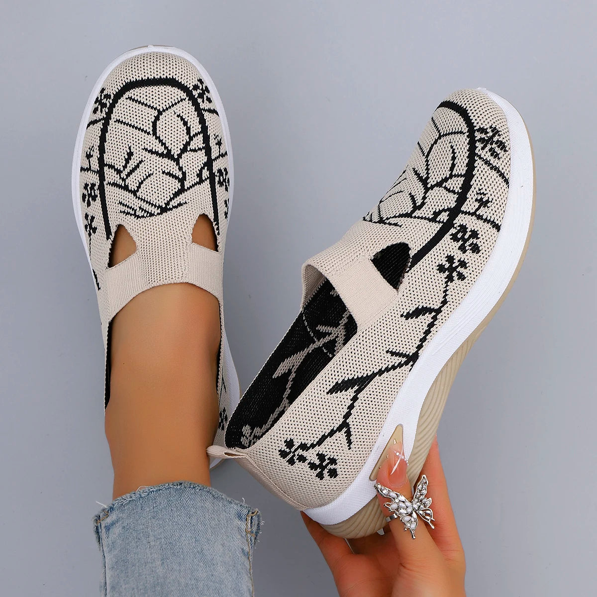 Casual Prints Comfortable Breathable Lightweight Soled Flat Sports Shoes