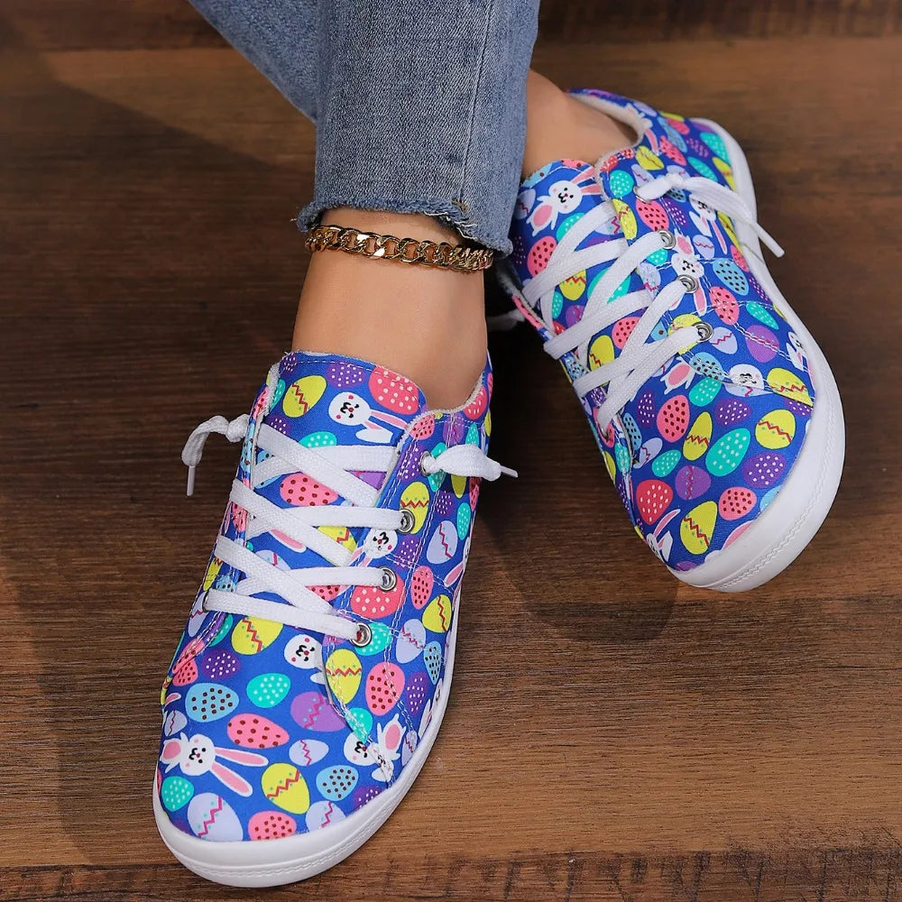 Casual Prints Design Lace-up Cotton Fabric Sneakers Footwear Shoes
