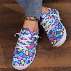 Casual Prints Design Lace-up Cotton Fabric Sneakers Footwear Shoes