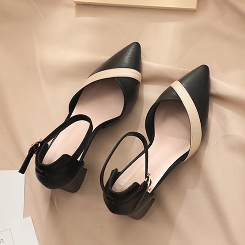 Casual Pu Leather Patchwork Ankle Strap High Heels Pumps