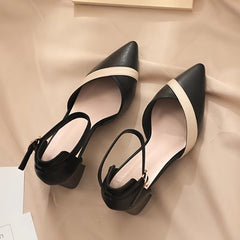 Casual Pu Leather Patchwork Ankle Strap High Heels Pumps