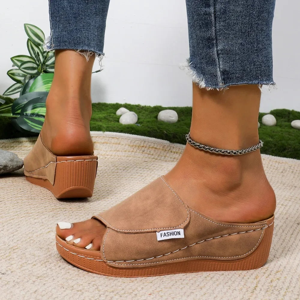 Casual Pull On Beach Style Wedge Slip On Slippers Footwear