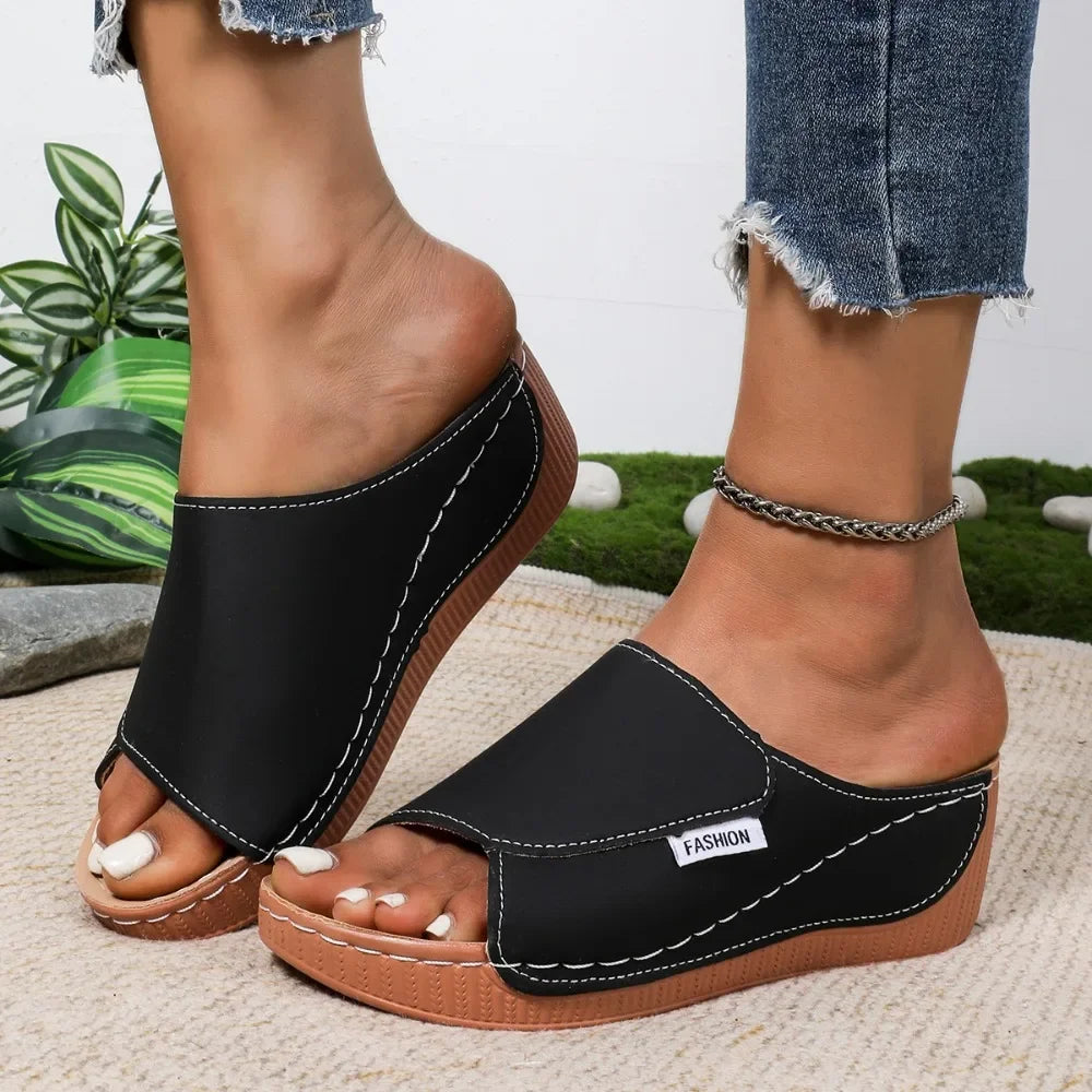 Casual Pull On Beach Style Wedge Slip On Slippers Footwear
