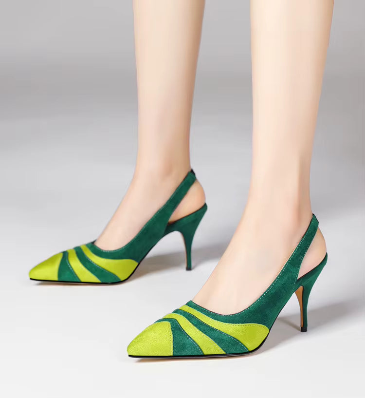 Casual Rainbow Pointed Toe Back Straps Stiletto Heels Colorful Lines Party Daily Pump Sandals