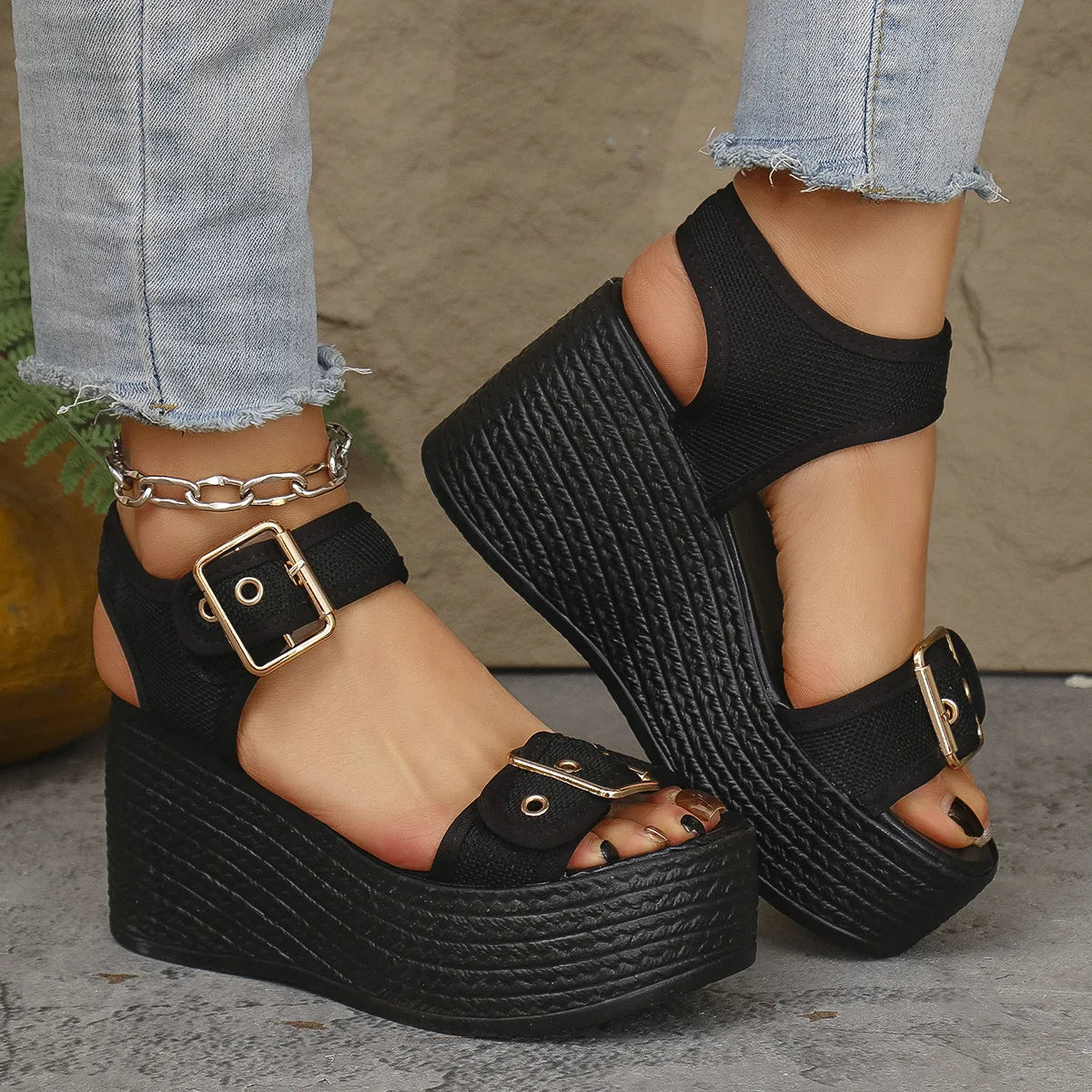 Casual Rear Strap Platform Wedge Open Toe Super High Heel Sandals