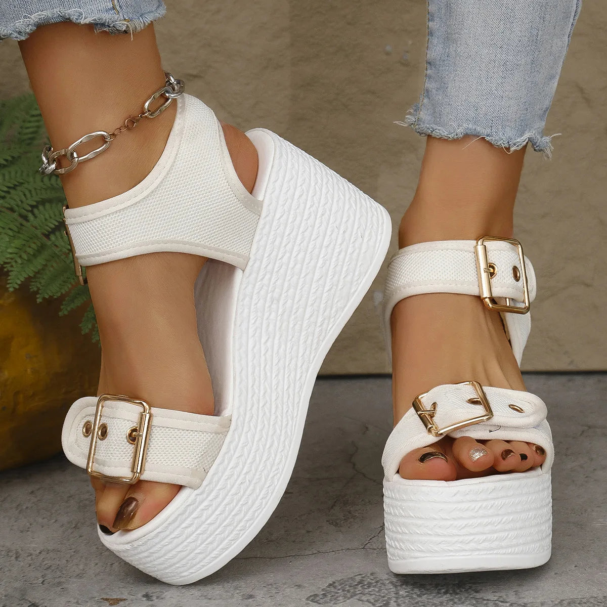 Casual Rear Strap Platform Wedge Open Toe Super High Heel Sandals