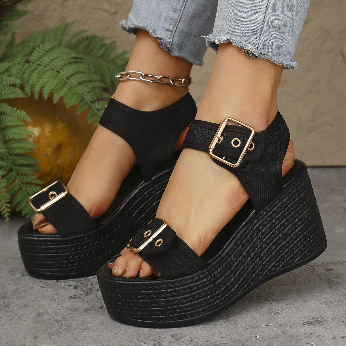Casual Rear Strap Platform Wedge Open Toe Super High Heel Sandals