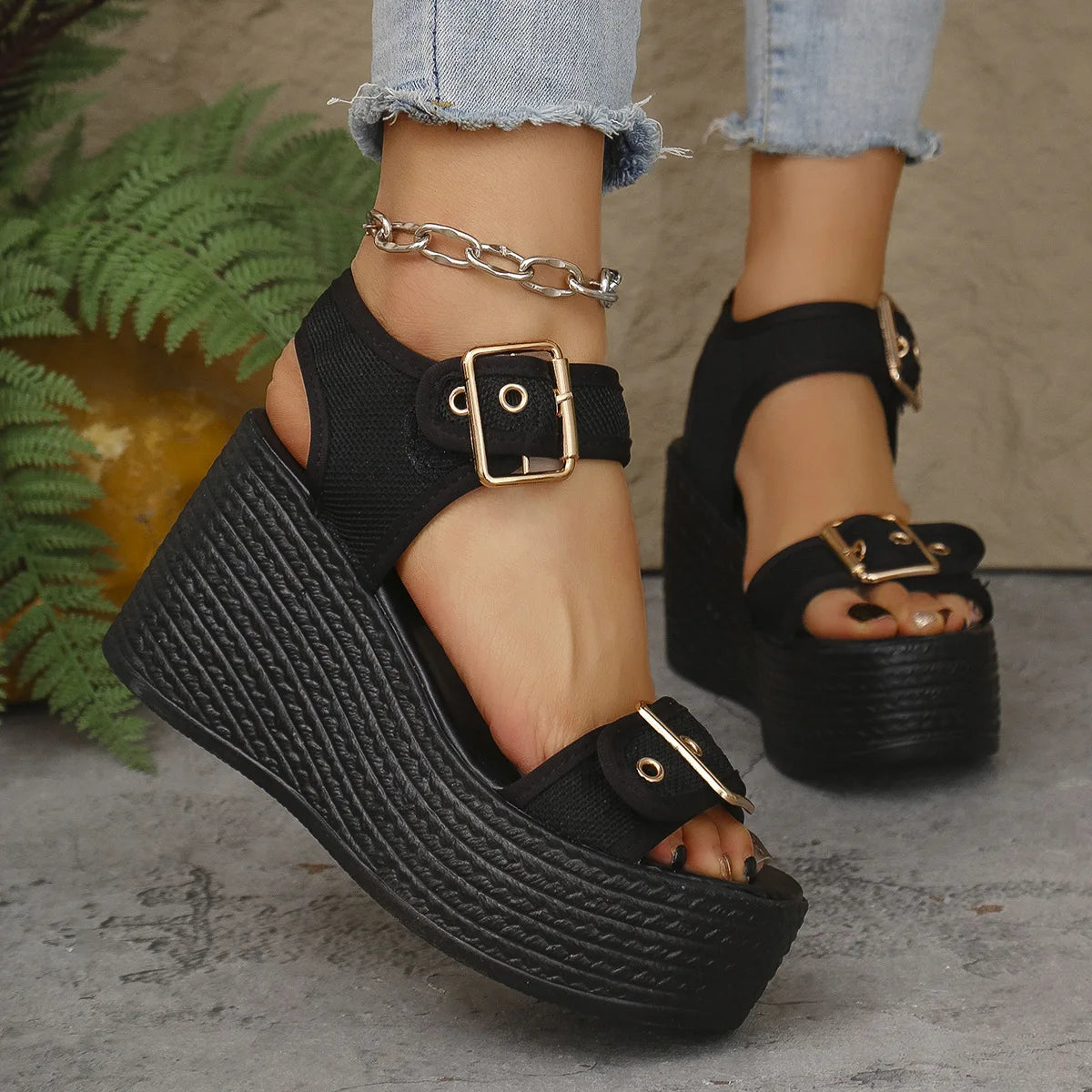 Casual Rear Strap Platform Wedge Open Toe Super High Heel Sandals
