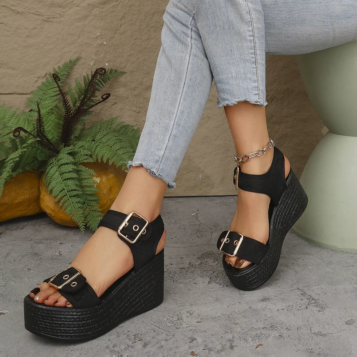 Casual Rear Strap Platform Wedge Open Toe Super High Heel Sandals