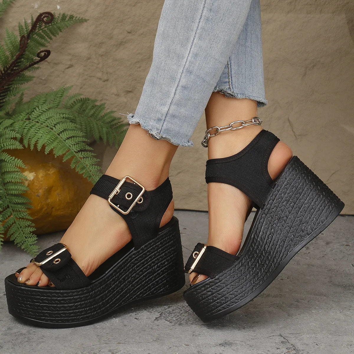 Casual Rear Strap Platform Wedge Open Toe Super High Heel Sandals