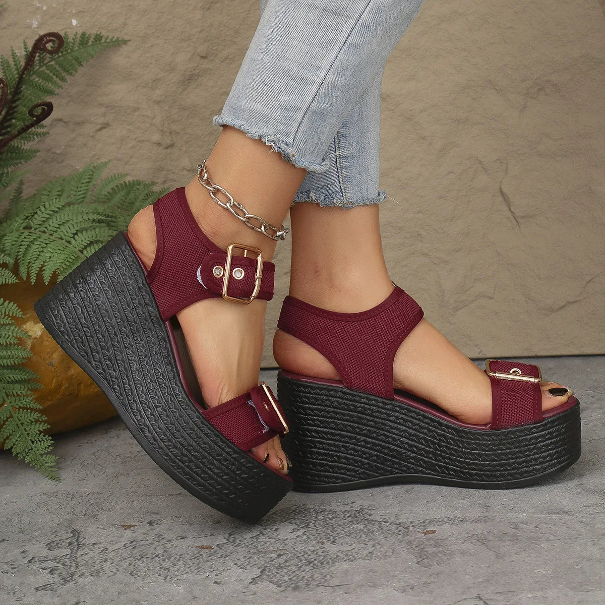 Casual Rear Strap Platform Wedge Open Toe Super High Heel Sandals