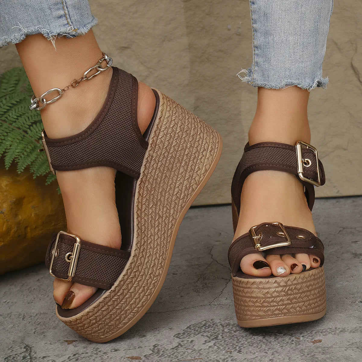 Casual Rear Strap Platform Wedge Open Toe Super High Heel Sandals