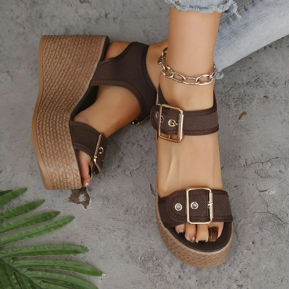 Casual Rear Strap Platform Wedge Open Toe Super High Heel Sandals