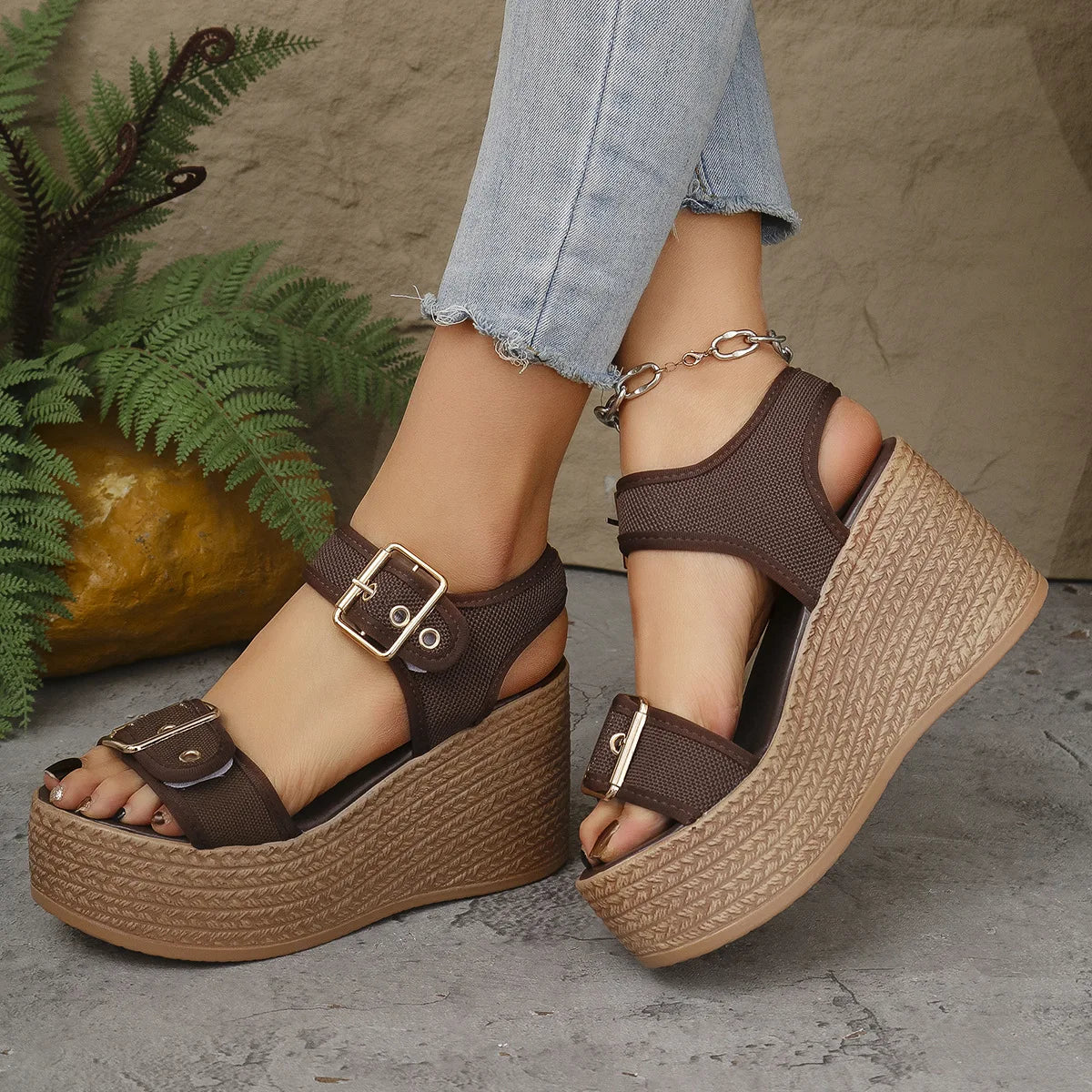 Casual Rear Strap Platform Wedge Open Toe Super High Heel Sandals