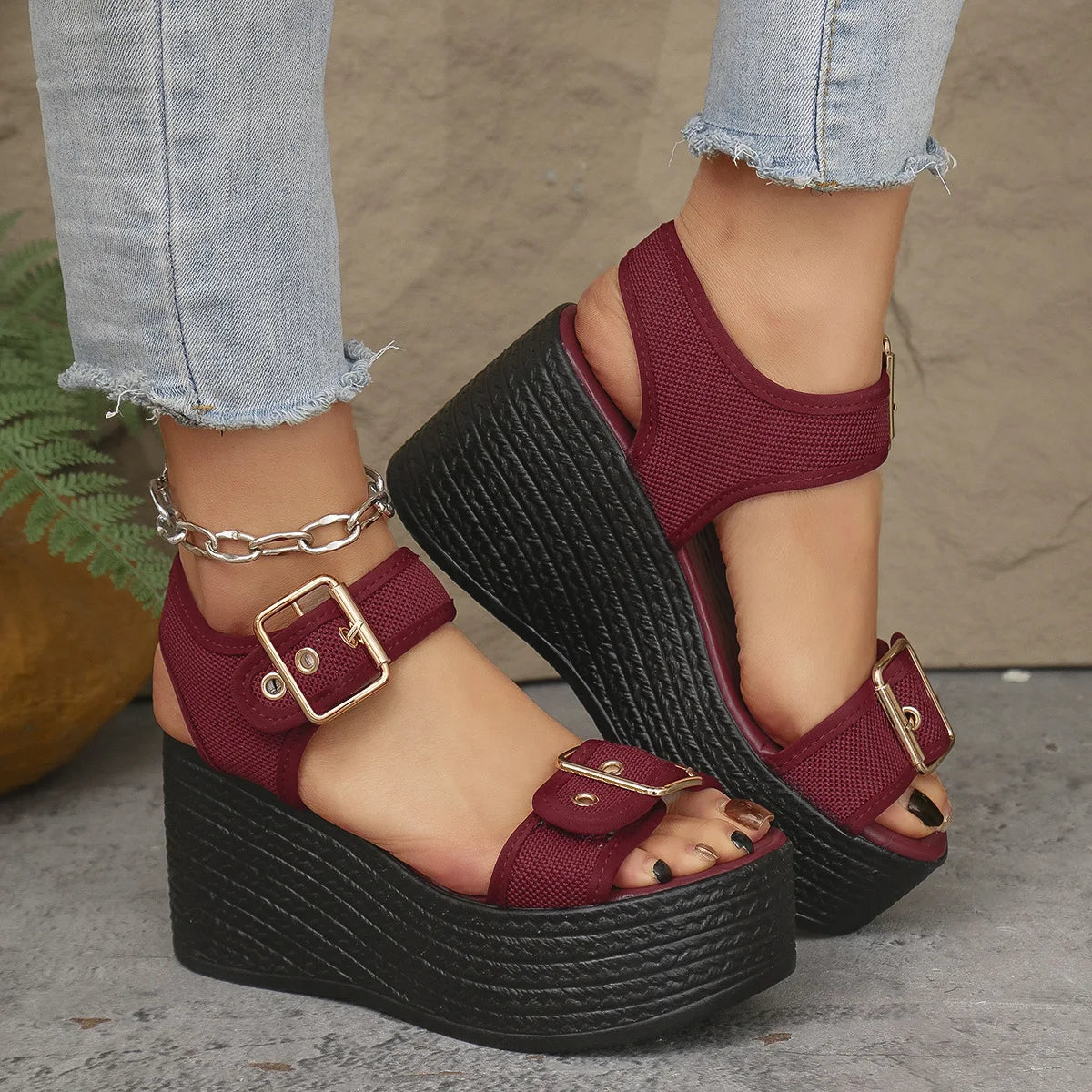 Casual Rear Strap Platform Wedge Open Toe Super High Heel Sandals