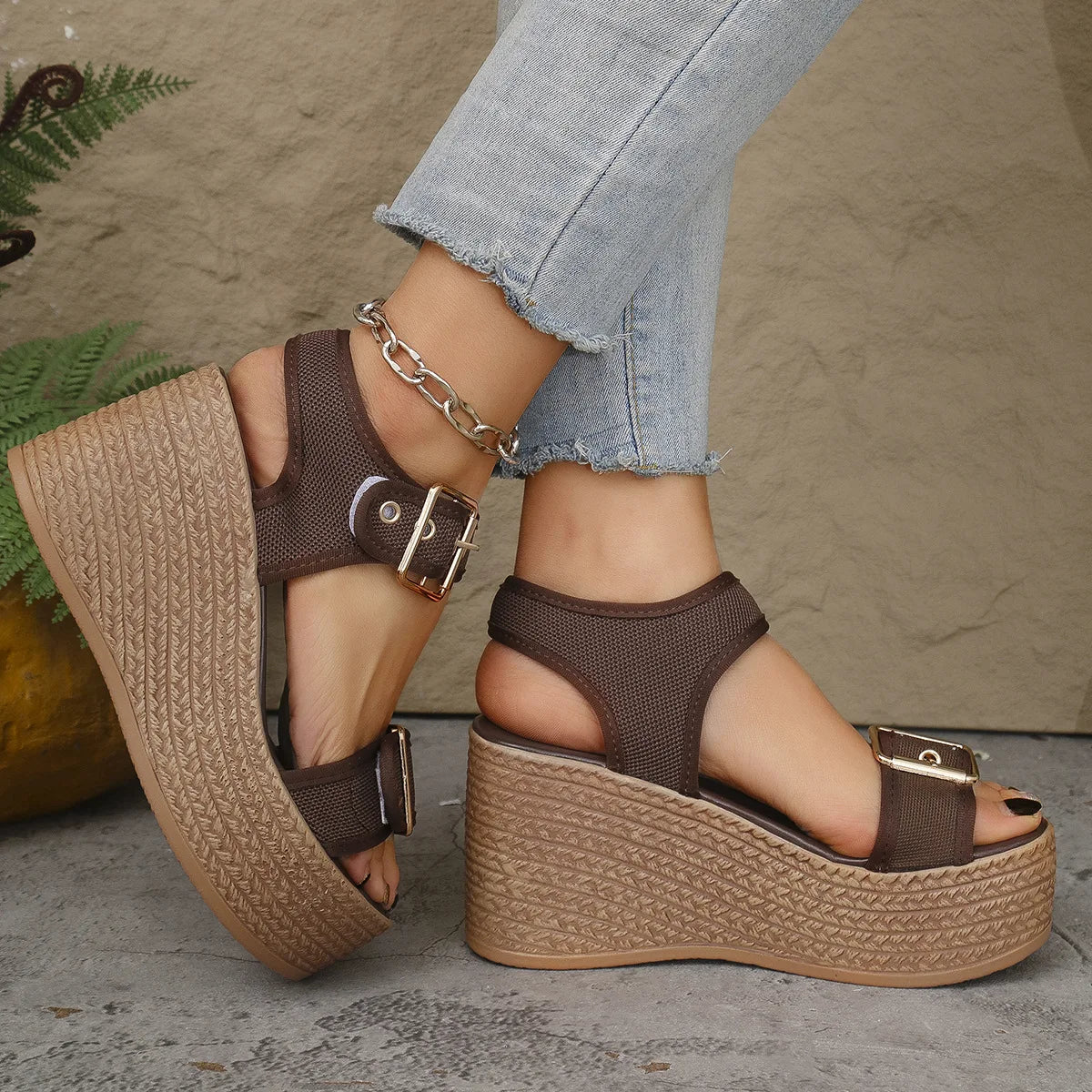 Casual Rear Strap Platform Wedge Open Toe Super High Heel Sandals