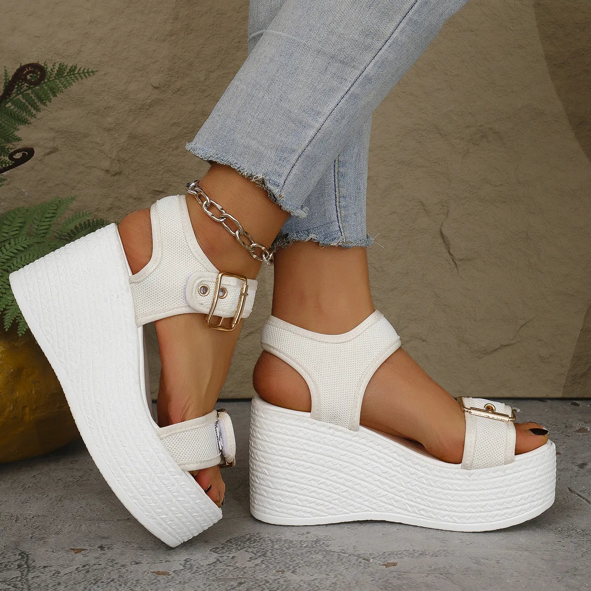 Casual Rear Strap Platform Wedge Open Toe Super High Heel Sandals