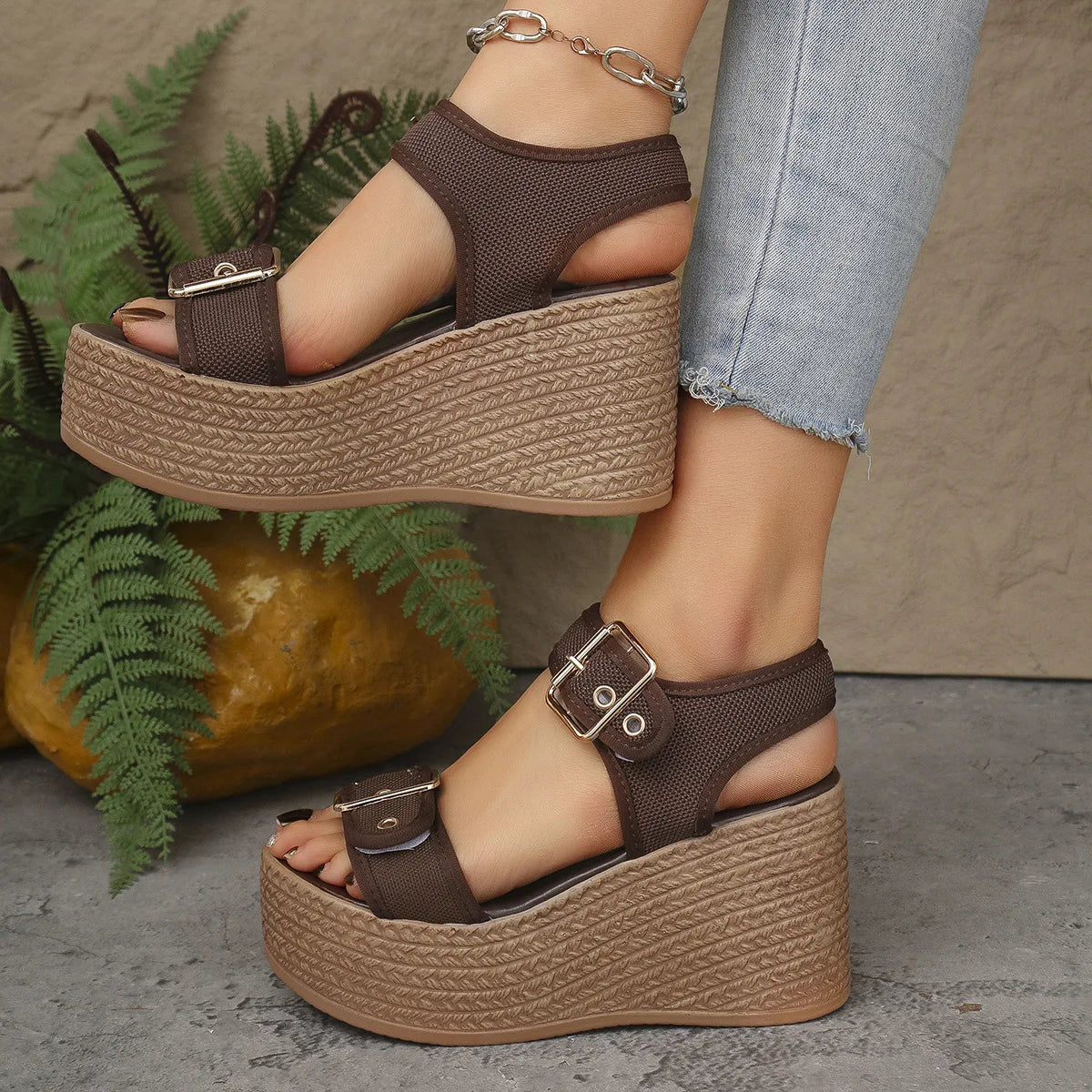 Casual Rear Strap Platform Wedge Open Toe Super High Heel Sandals