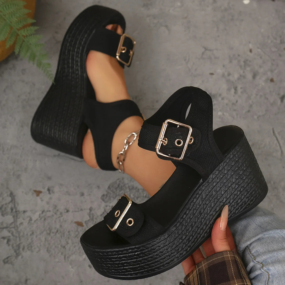 Casual Rear Strap Platform Wedge Open Toe Super High Heel Sandals