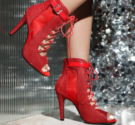 Casual Rheinstone Suede Latin Sequined Cloth Peep Toe Stilettos High Heels