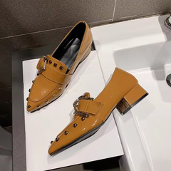 Casual Rivet Pointed Toe Thick Heels Slip on Shoes