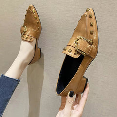 Casual Rivet Pointed Toe Thick Heels Slip on Shoes