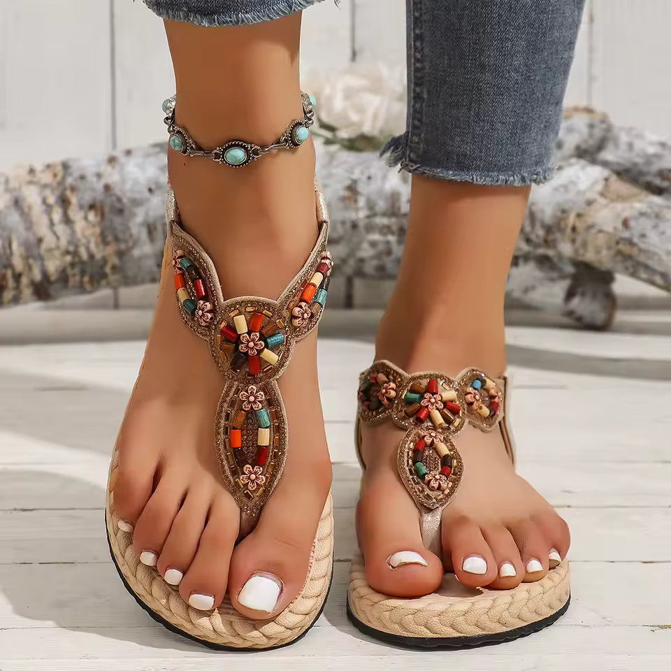 Casual Roman Flat String Bead Non-Slip Beaded sandals
