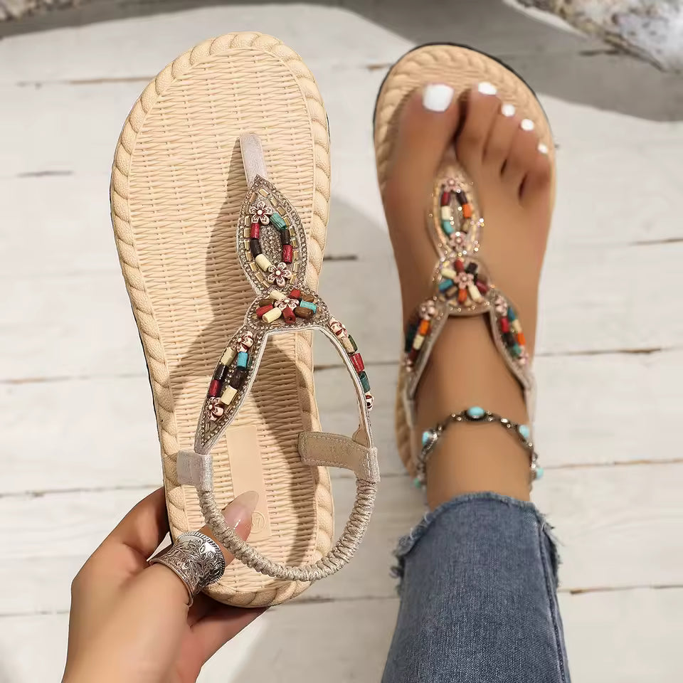 Casual Roman Flat String Bead Non-Slip Beaded sandals