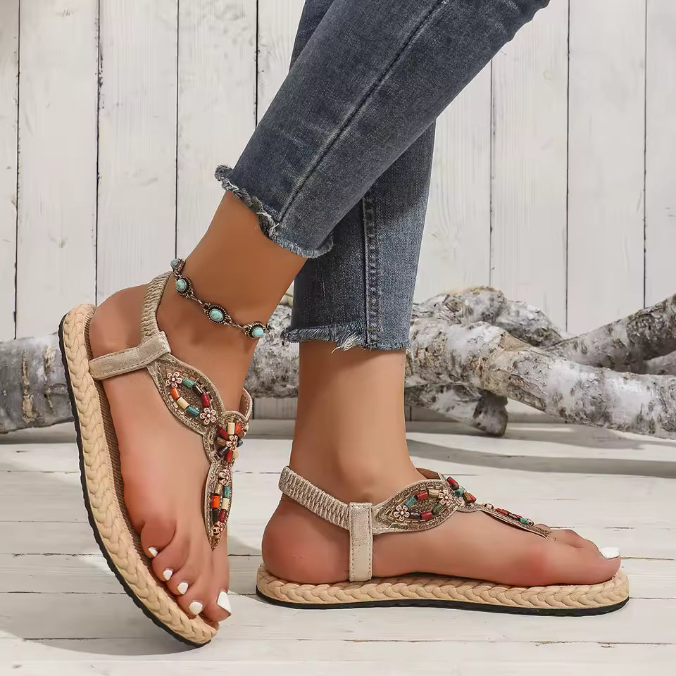 Casual Roman Flat String Bead Non-Slip Beaded sandals