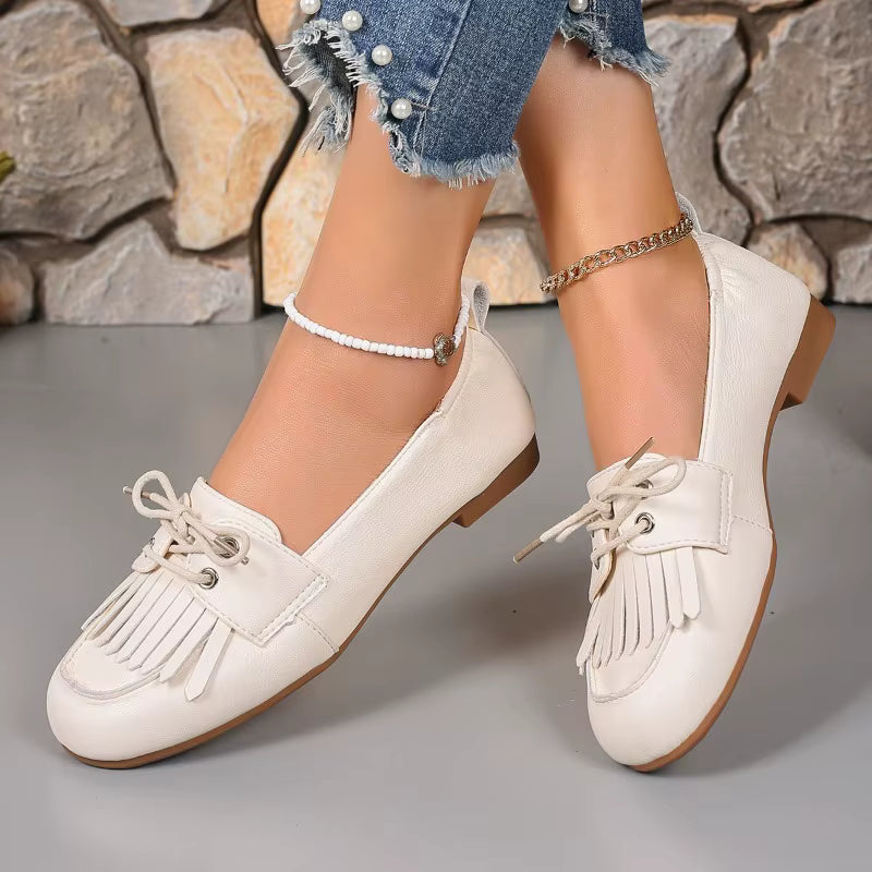 Casual Round Head Deep Mouth Before Lacing Soft Soles Anti-slip Flat Shoes