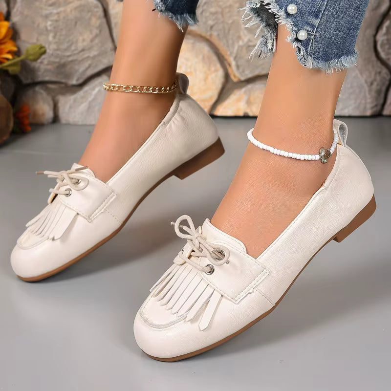 Casual Round Head Deep Mouth Before Lacing Soft Soles Anti-slip Flat Shoes