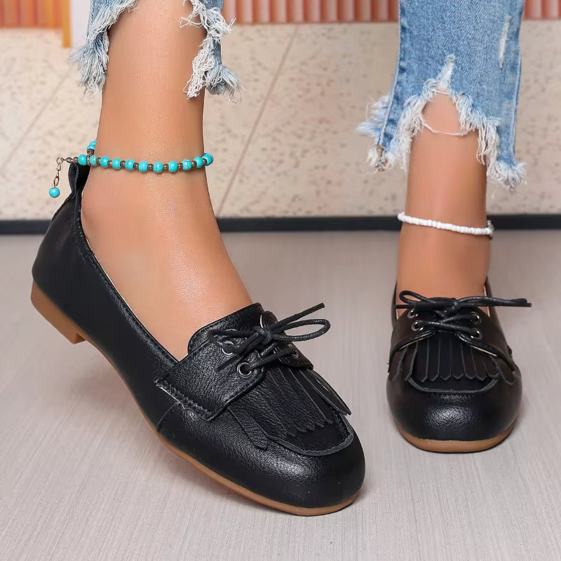 Casual Round Head Deep Mouth Before Lacing Soft Soles Anti-slip Flat Shoes