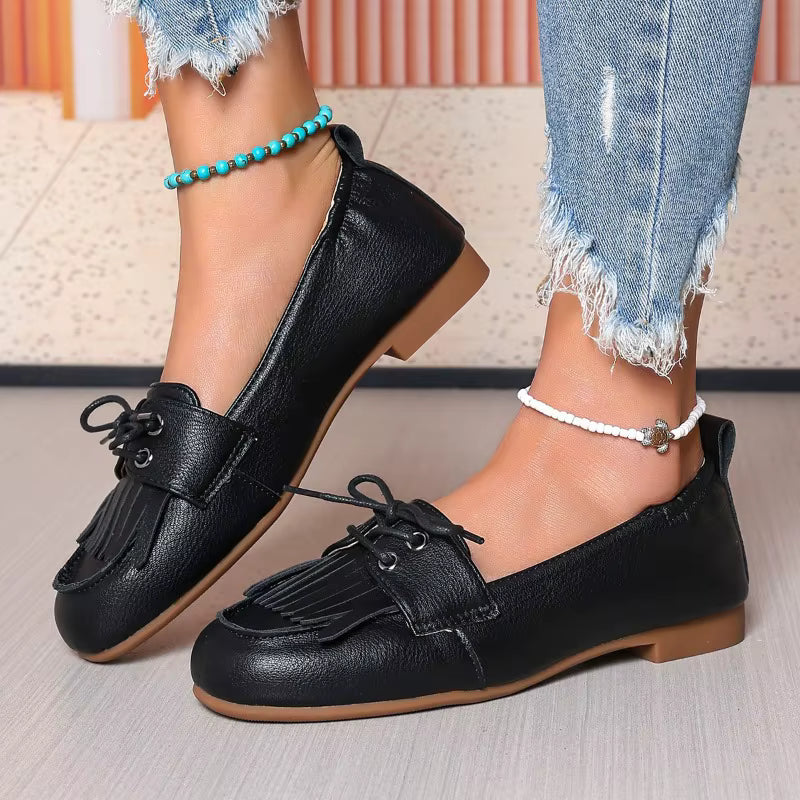 Casual Round Head Deep Mouth Before Lacing Soft Soles Anti-slip Flat Shoes