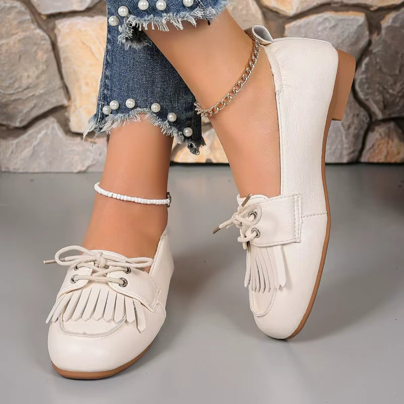 Casual Round Head Deep Mouth Before Lacing Soft Soles Anti-slip Flat Shoes