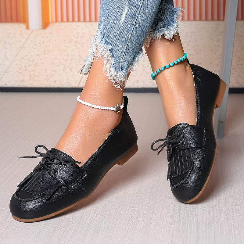 Casual Round Head Deep Mouth Before Lacing Soft Soles Anti-slip Flat Shoes
