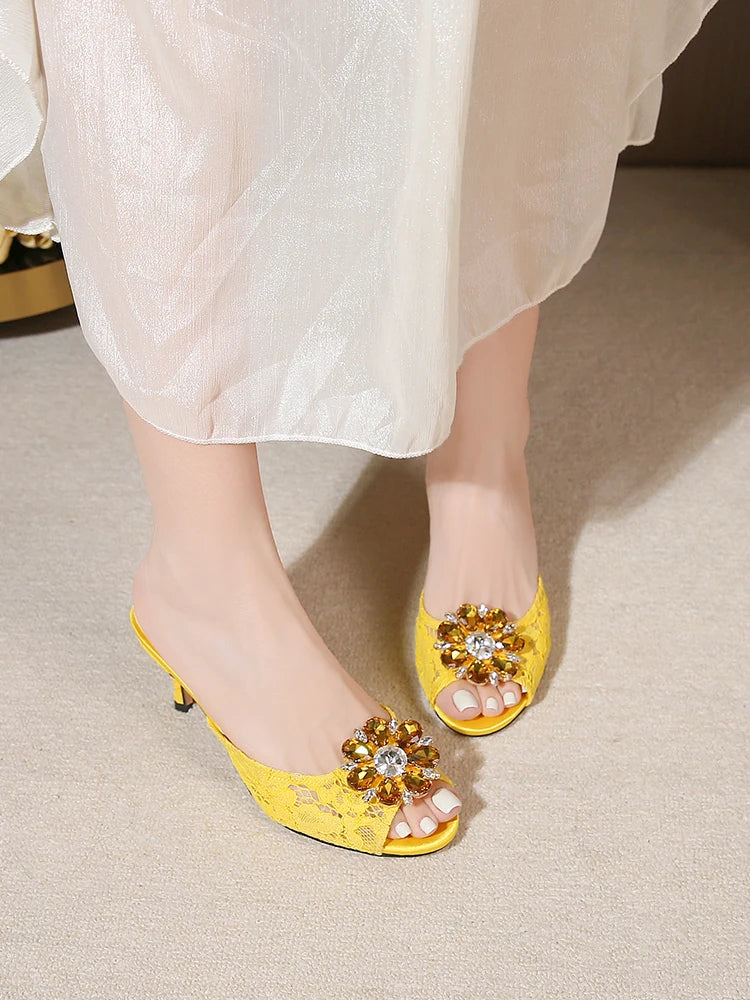 Casual Round Mesh Breathable Rhinestone Stiletto High Heels