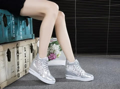 Casual Round Toe Leather High Heels Lace Up Wedge Platform Shoes