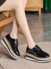 Casual Round Toe Patent Leather Wedge Heel
