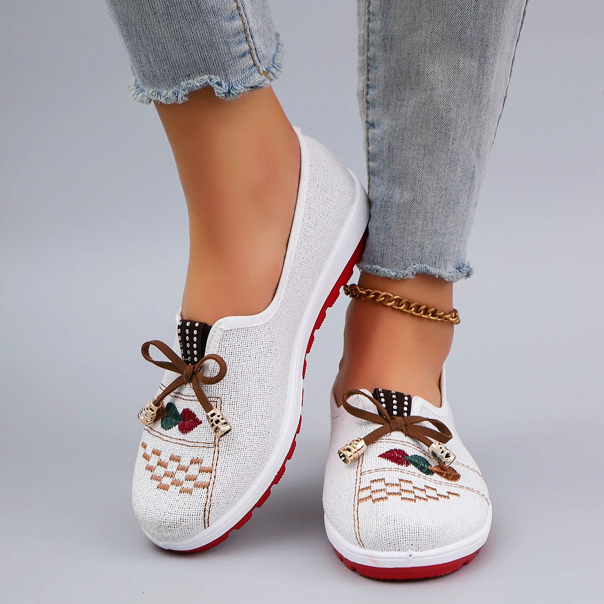 Casual Rubber Cotton Fabric Shallow Breathable Mesh Flat Shoes