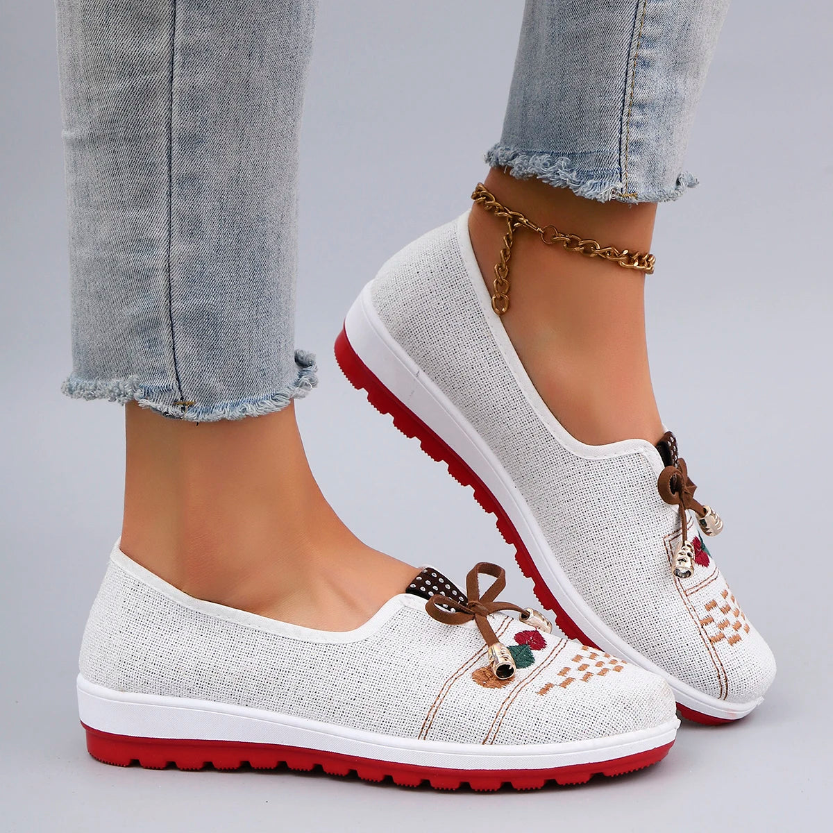 Casual Rubber Cotton Fabric Shallow Breathable Mesh Flat Shoes