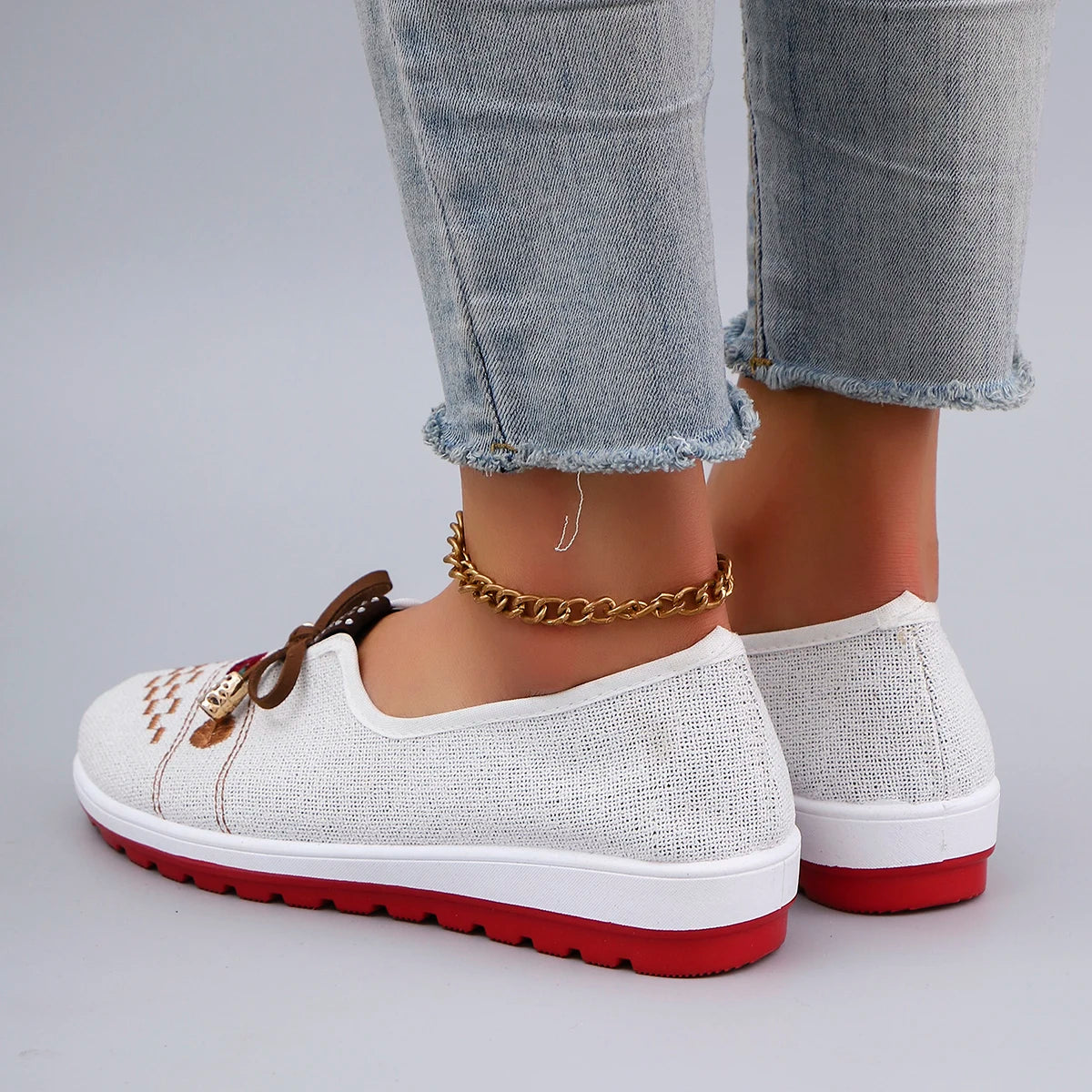 Casual Rubber Cotton Fabric Shallow Breathable Mesh Flat Shoes