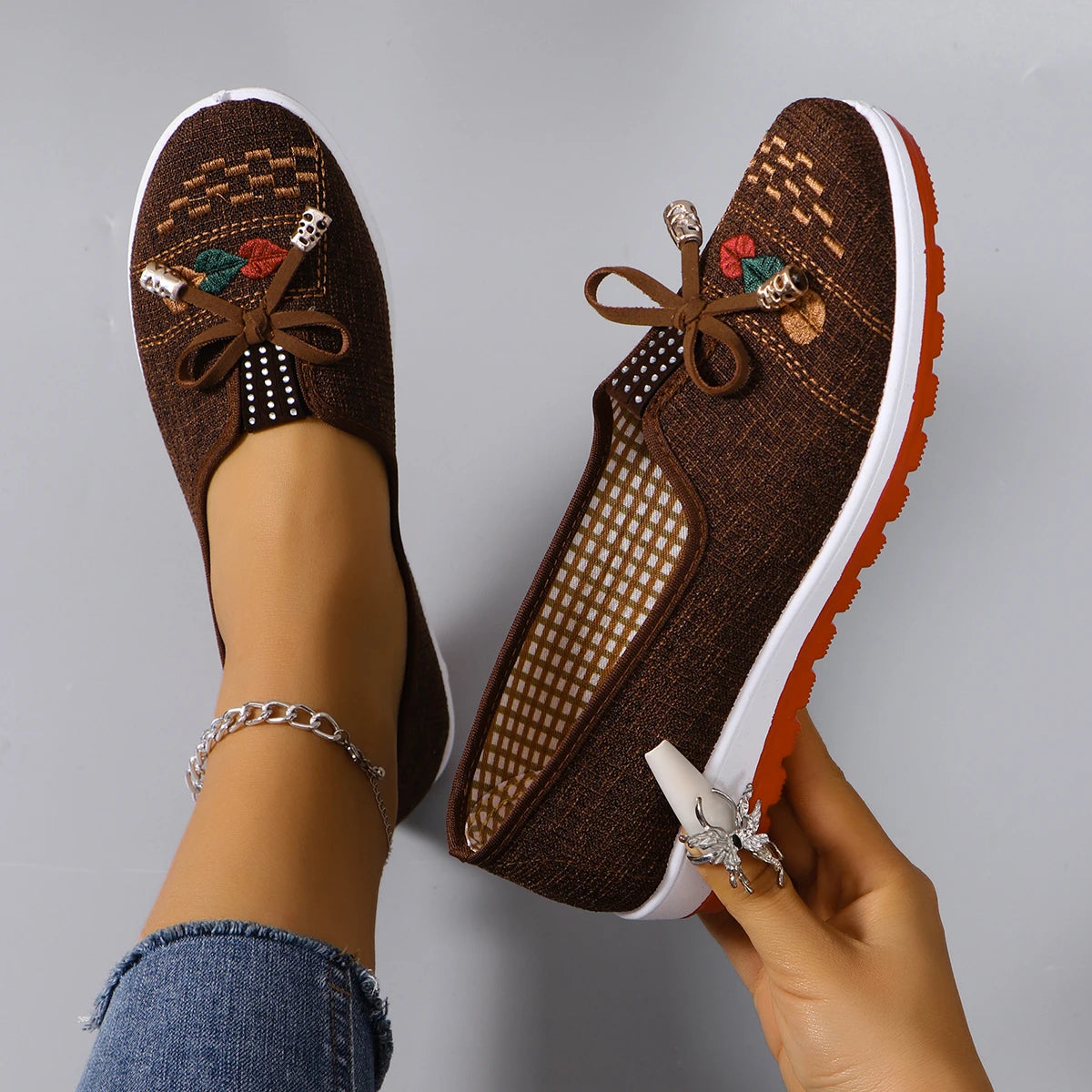 Casual Rubber Cotton Fabric Shallow Breathable Mesh Flat Shoes