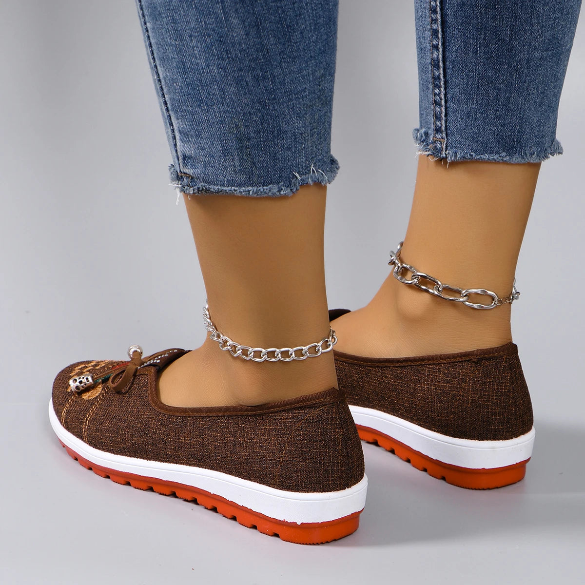 Casual Rubber Cotton Fabric Shallow Breathable Mesh Flat Shoes
