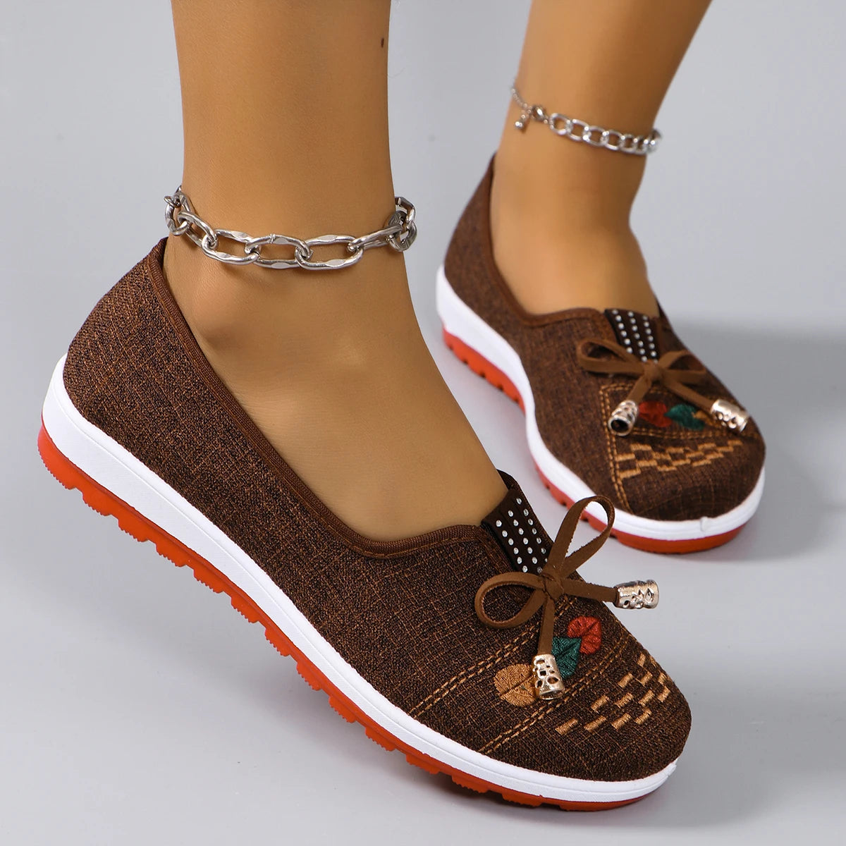 Casual Rubber Cotton Fabric Shallow Breathable Mesh Flat Shoes