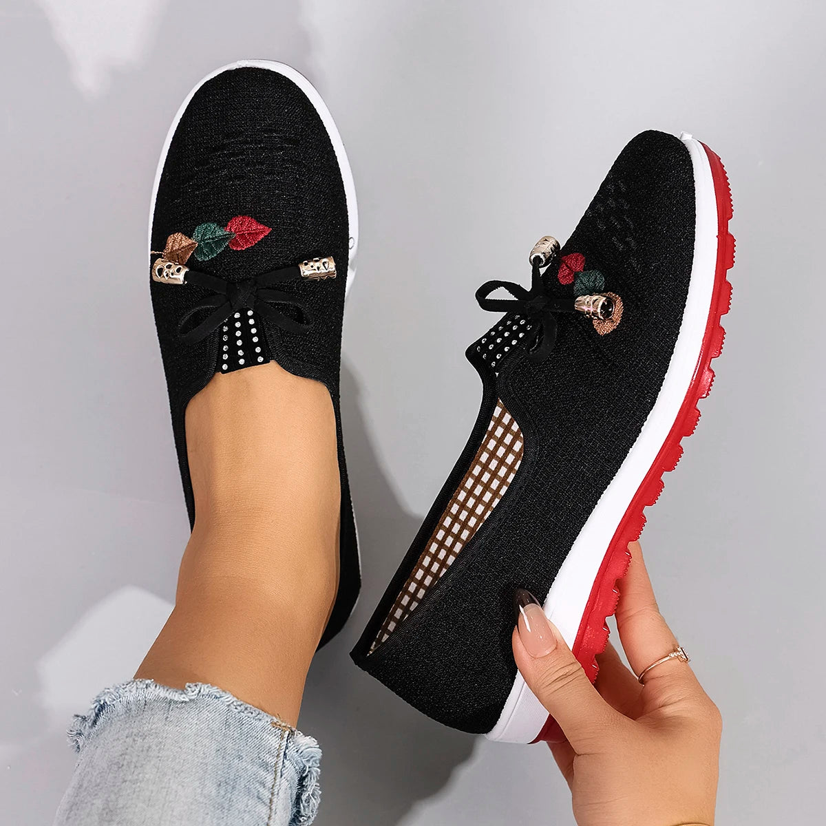 Casual Rubber Cotton Fabric Shallow Breathable Mesh Flat Shoes