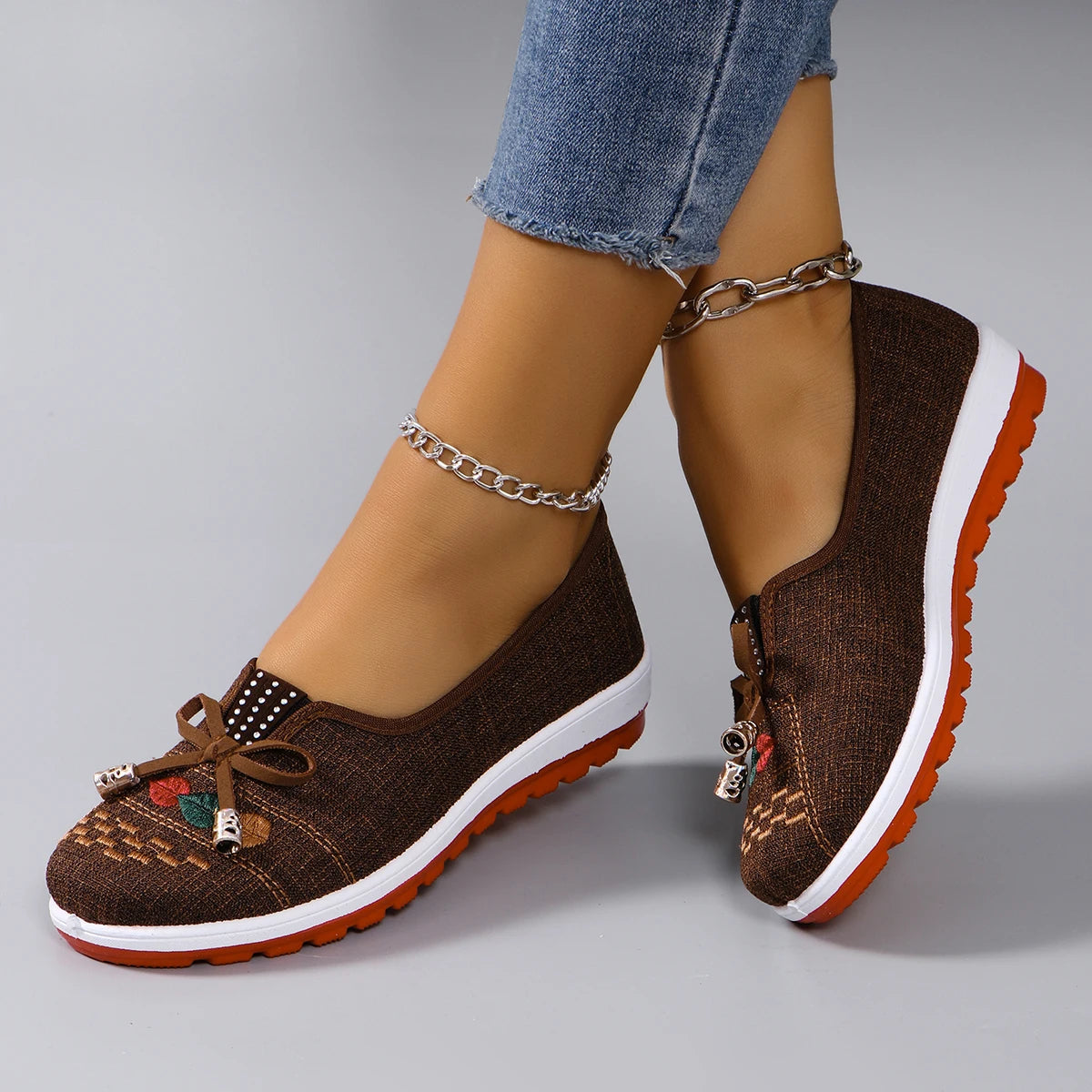 Casual Rubber Cotton Fabric Shallow Breathable Mesh Flat Shoes