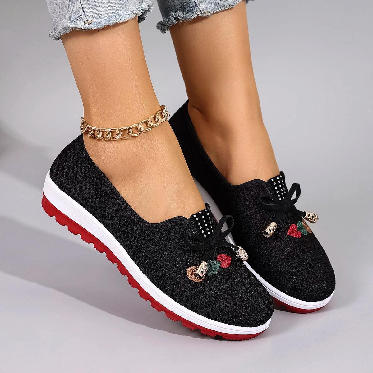 Casual Rubber Cotton Fabric Shallow Breathable Mesh Flat Shoes