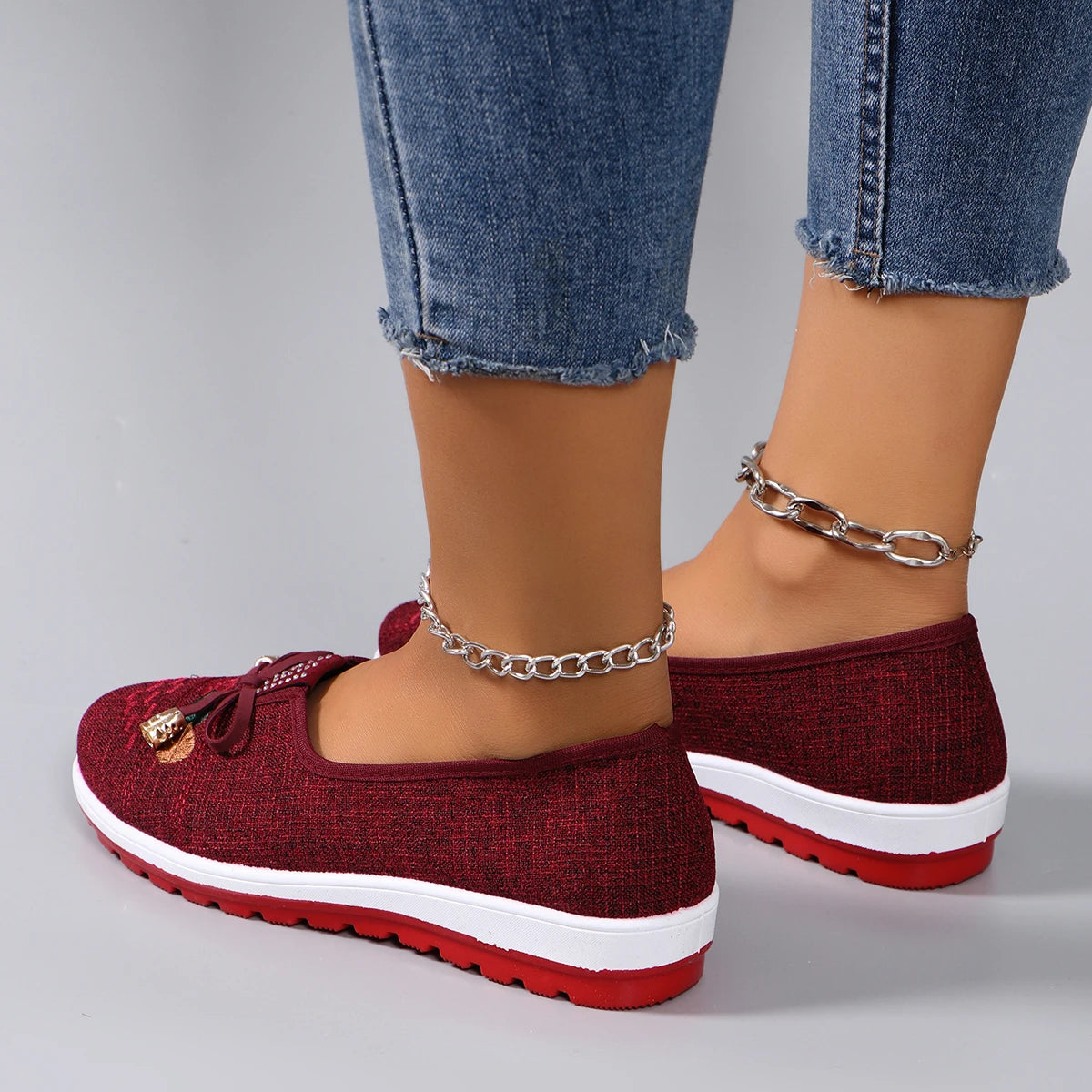 Casual Rubber Cotton Fabric Shallow Breathable Mesh Flat Shoes