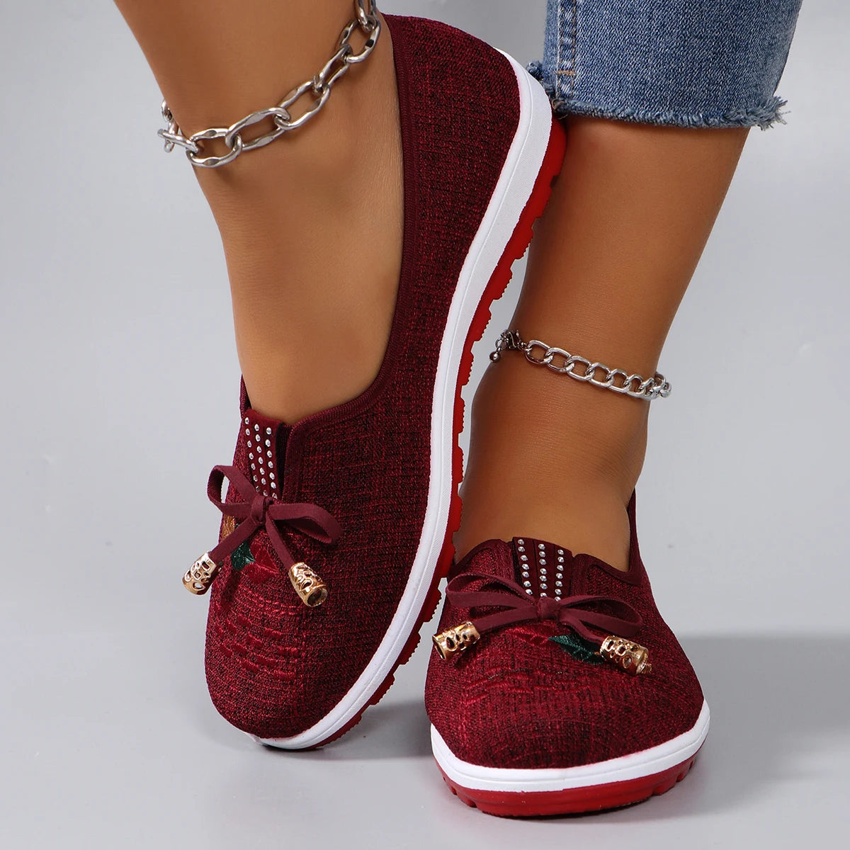 Casual Rubber Cotton Fabric Shallow Breathable Mesh Flat Shoes