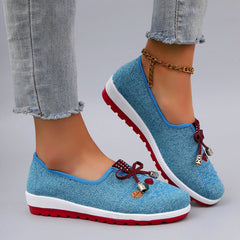 Casual Rubber Cotton Fabric Shallow Breathable Mesh Flat Shoes